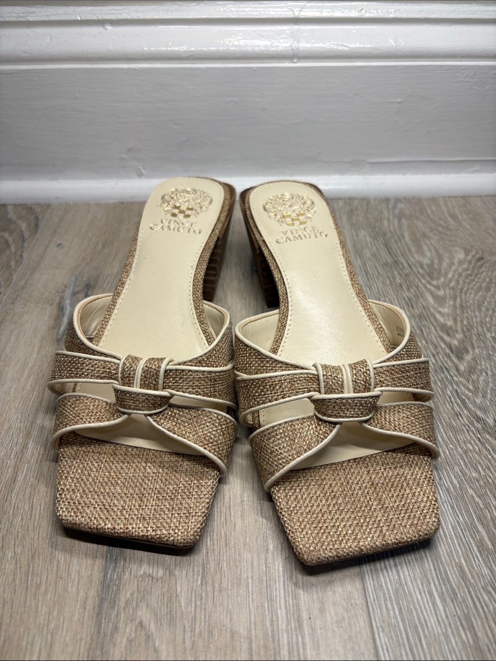 Vince Camuto Natural Beige Woven Slide Mules